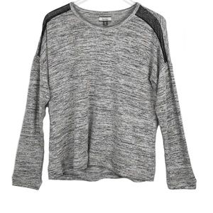 Nicole Miller Gray Mesh Shoulder Long Sleeve Top